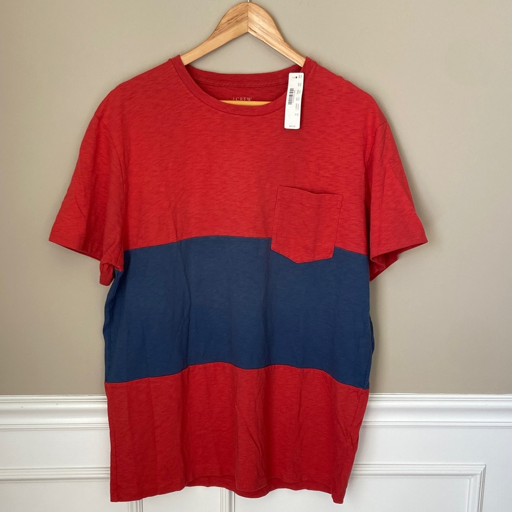 NWT Men’s J. Crew Red and Blue Block Tee XL- 100%‎ Cotton
